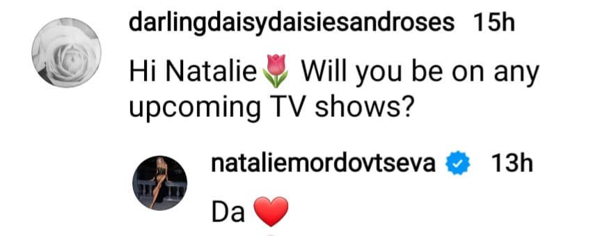 natalie mordovtseva confirmed her appearance on an upcoming reality tv show on instagram