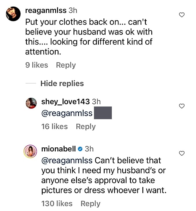Miona Bell claps back after being told to put some clothes on