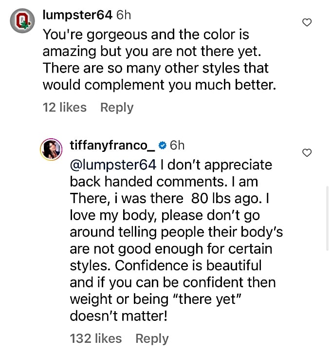 Tiffany Franco claps back at a troll