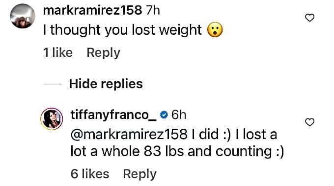 Tiffany Franco reveals 83 pound weight loss