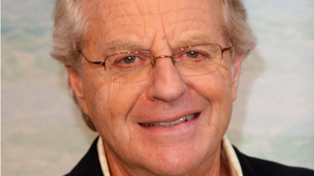 Jerry Springer smiles in close up photo