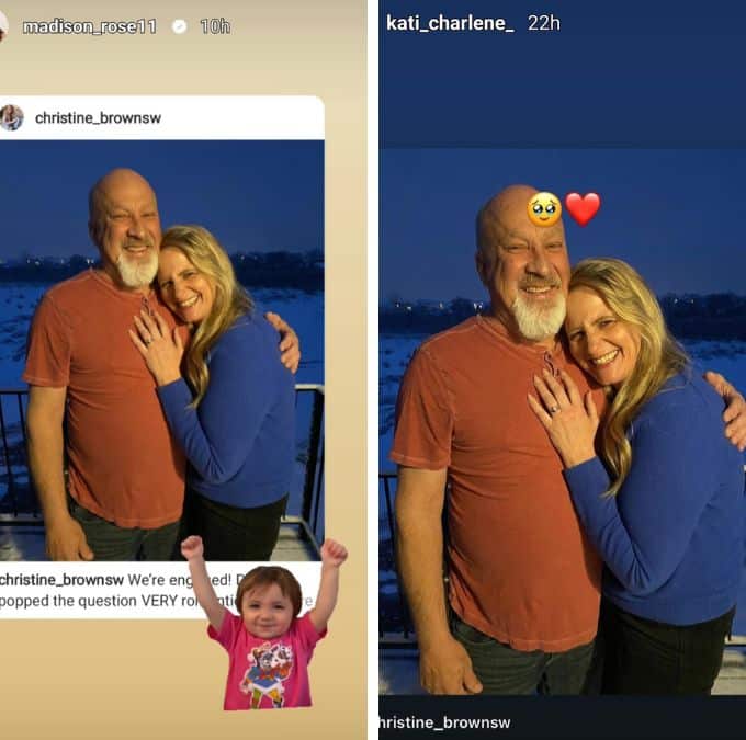 david wooley's daughter kati and christine brown's daughter madison reacted to her engagement in their Instagram stories