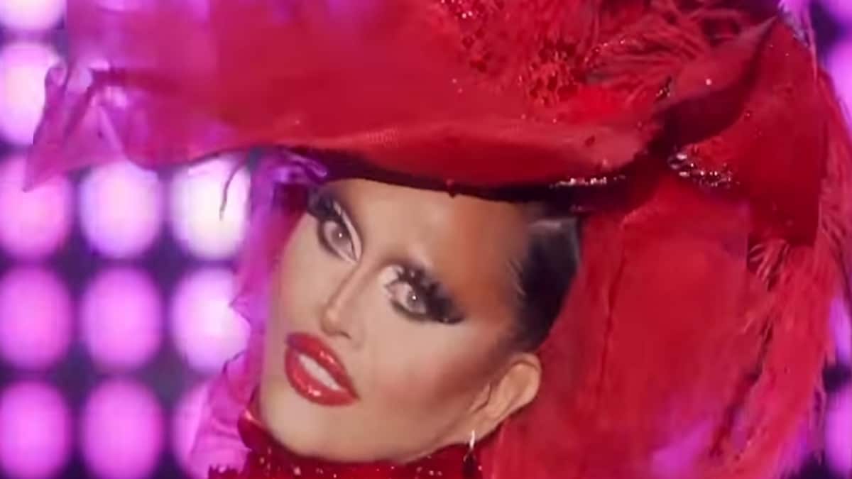 A close up screen grab of RuPaul's Drag Race winner Sasha Colby at the grand finale.