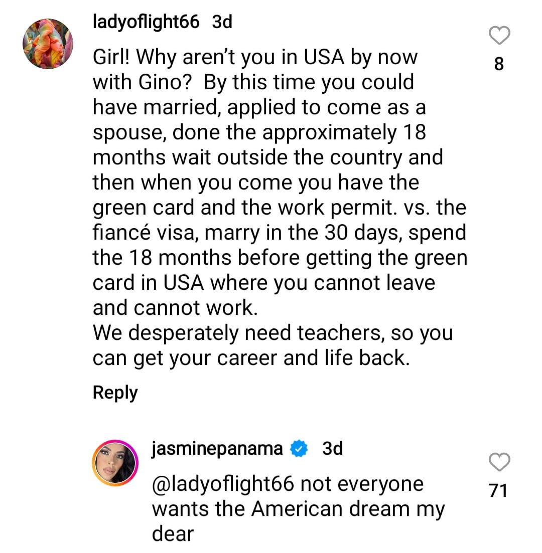 jasmine pineda responds to a 90 day fiance viewer on instagram about living in the us