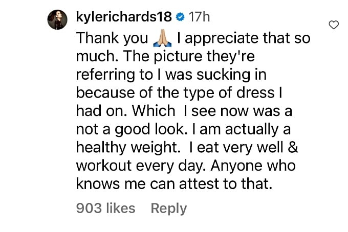 Screenshot of Kyle Richards' comment from Page Six' Instagram page. 