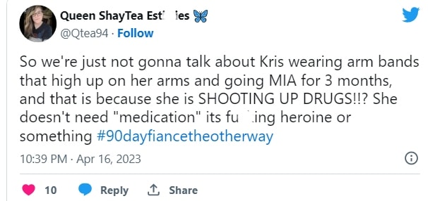 90 day fiance viewer accuses kris foster of using drugs on twitter