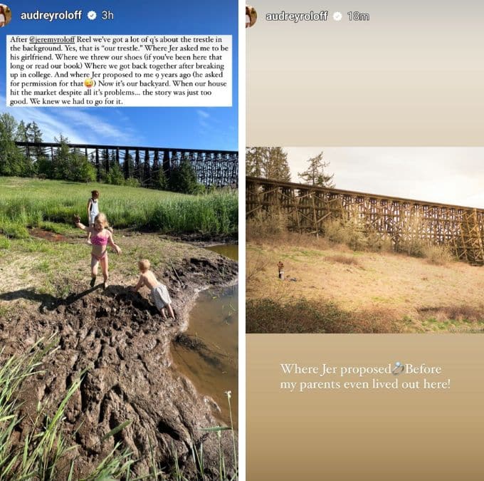 audrey roloff shared photos of the train trestle in her instagram stories