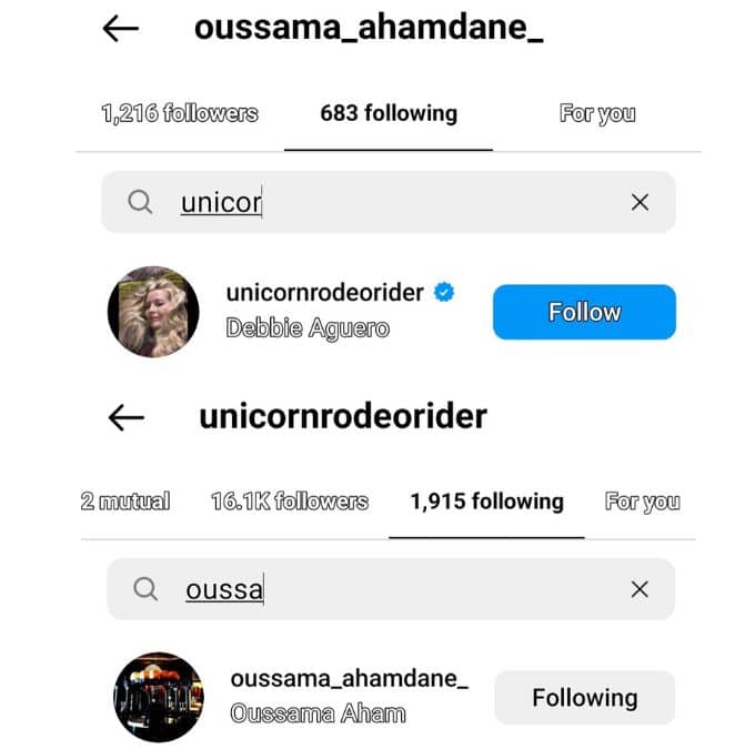 debbie aguero and oussama aham are following each other on instagram