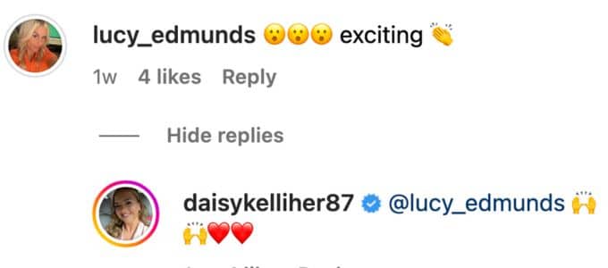 Lucy comments on Daisy's IG post.