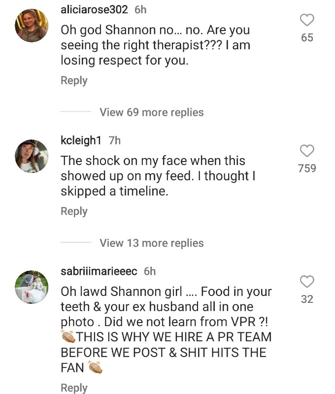 Comments from Shannon's Instagram