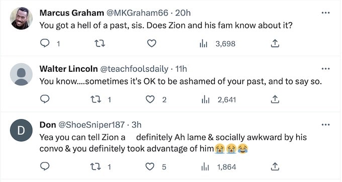 twitter reacts to zion williamson baby mama post