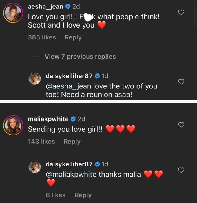 Aesha and Malia comment on Daisy's post