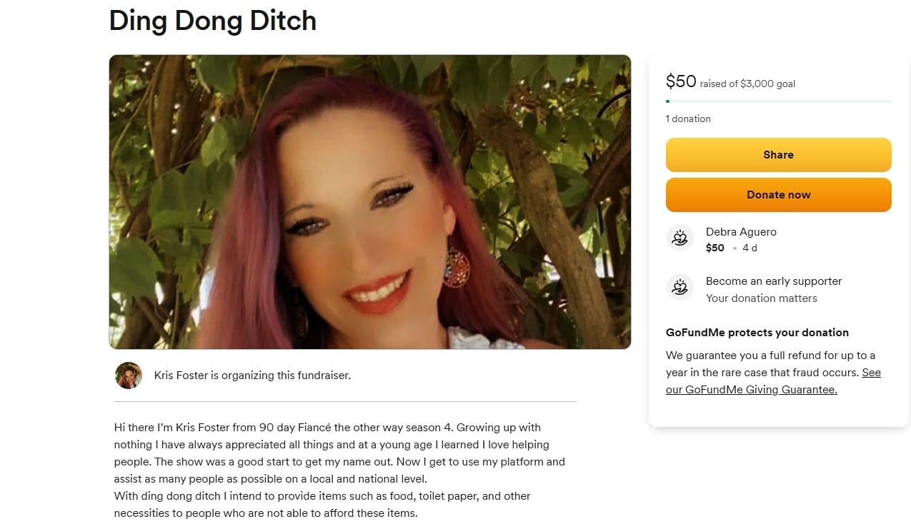 a screenshot of kris foster's ding dong ditch gofundme page