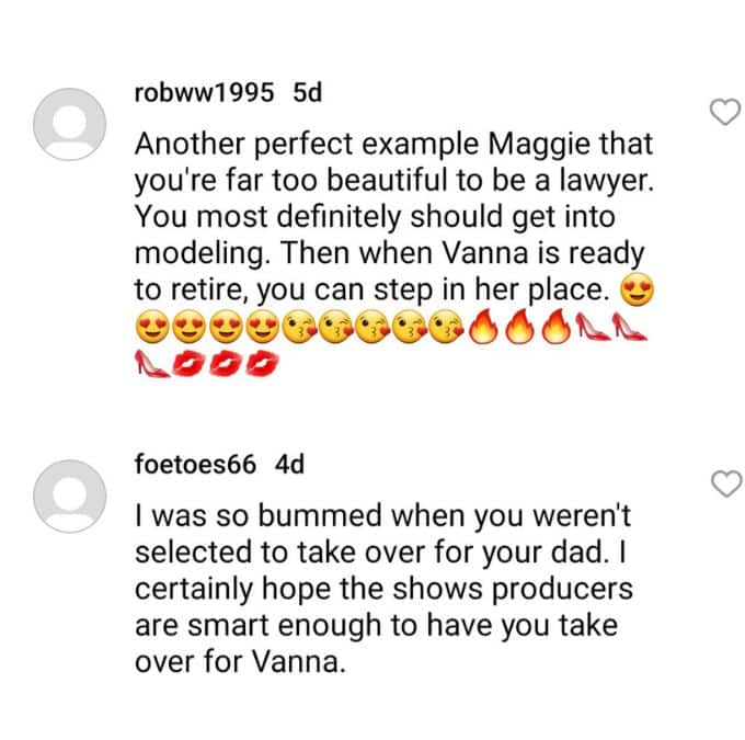 more wheel of fortune fans commented on maggie sajak's instagram post about replacing vanna white