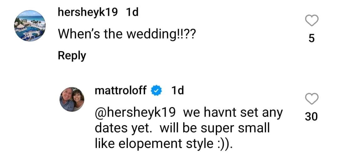matt roloff told his instagram followers that he and caryn chandler want an "elopement-style" wedding