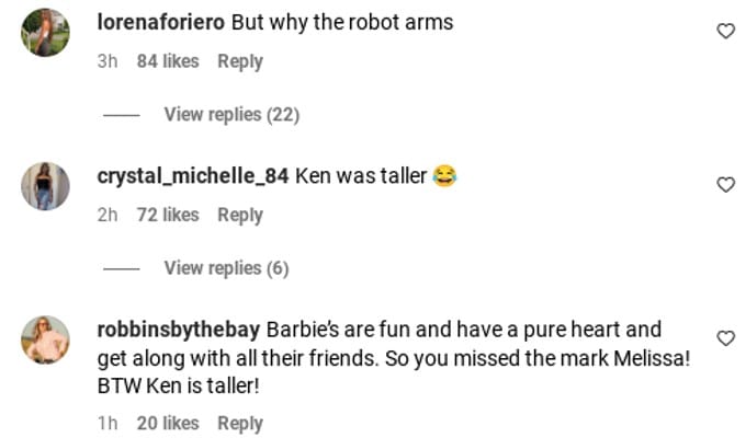 Comments about Melissa Gorga's Barbie outfit.