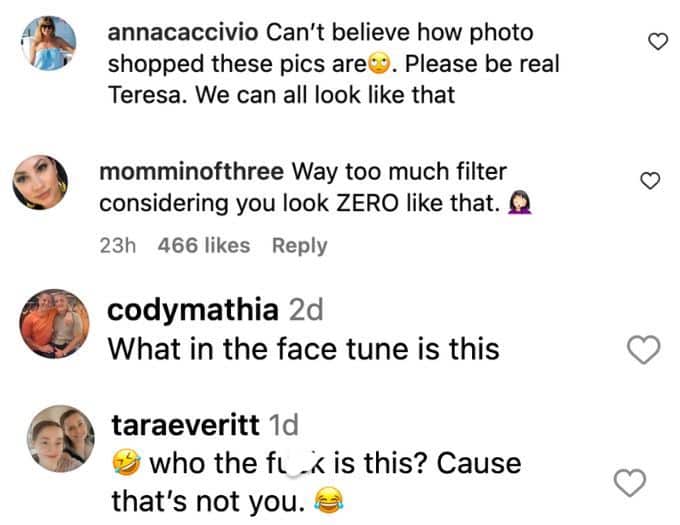 Teresa slammed comments