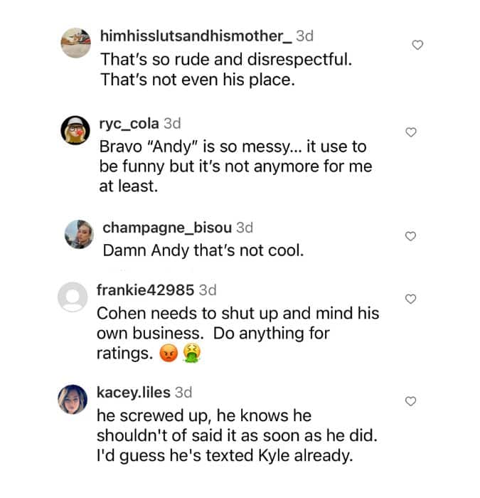 Andy Cohen blasted on Instagram