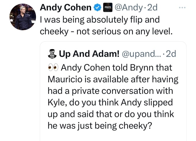 Andy Cohen responds to Twitter question