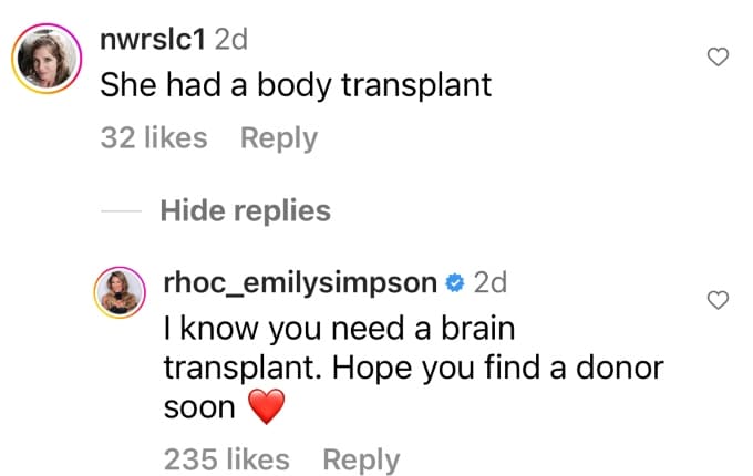 Emily Simpson claps back at troll