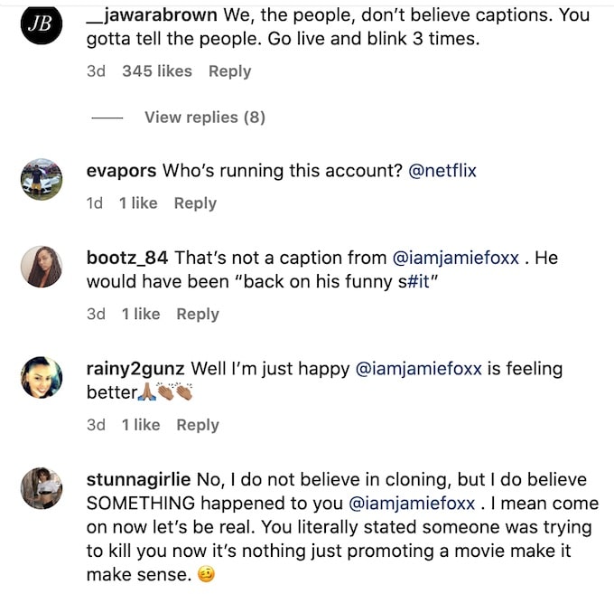 fans comment about jamie foxx ig post