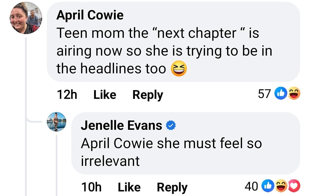 jenelle evans responds to a facebook follower about kailyn lowry
