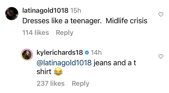 Kyle Richards Instagram comment 