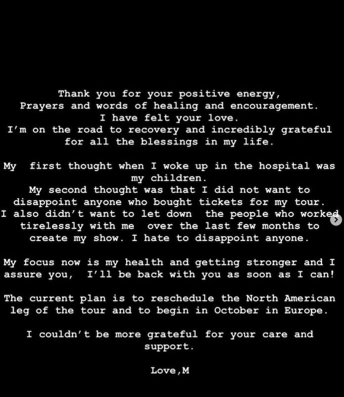 madonna statement on instagram about health and recovery