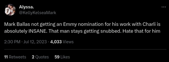 Tweet about Mark Ballas not getting an Emmy nomination