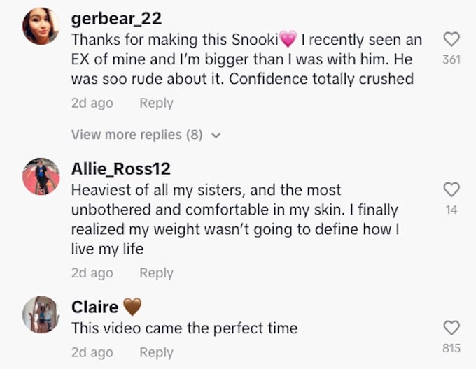 snooki fans comment about tiktok video on weight shaming