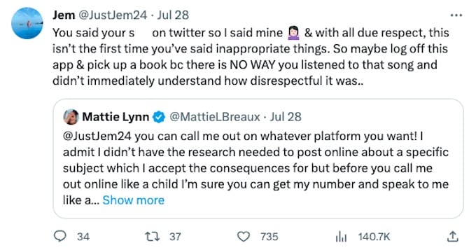 jemmye carroll replies to mattie breaux calling her out on twitter