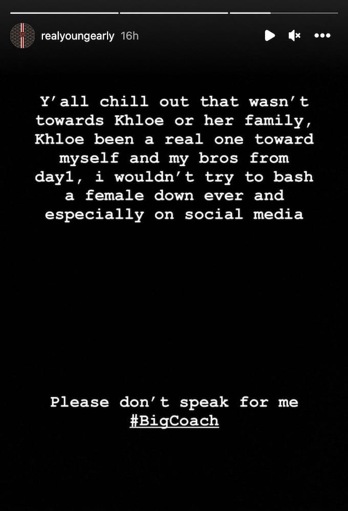 dishawn thompson says he wasnt talking about khloe on ig story