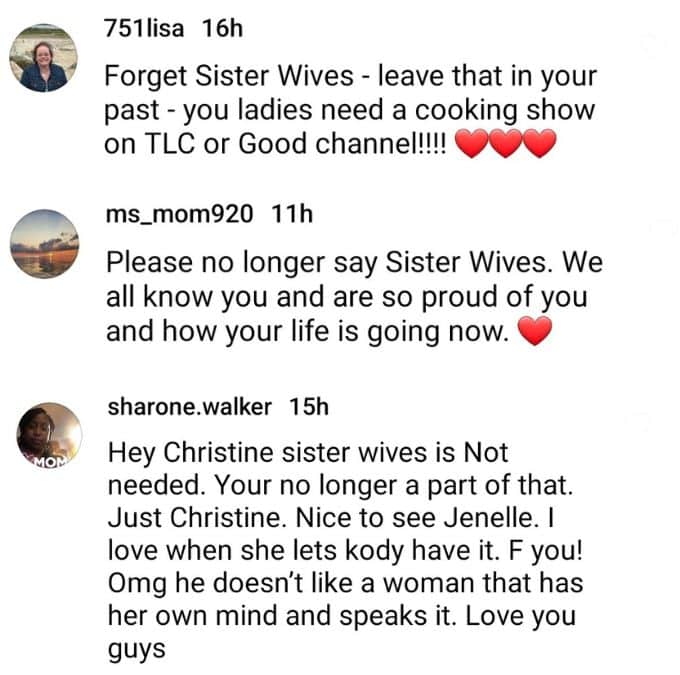 christine brown's instagram followers comment on her using the sister wives hashtag