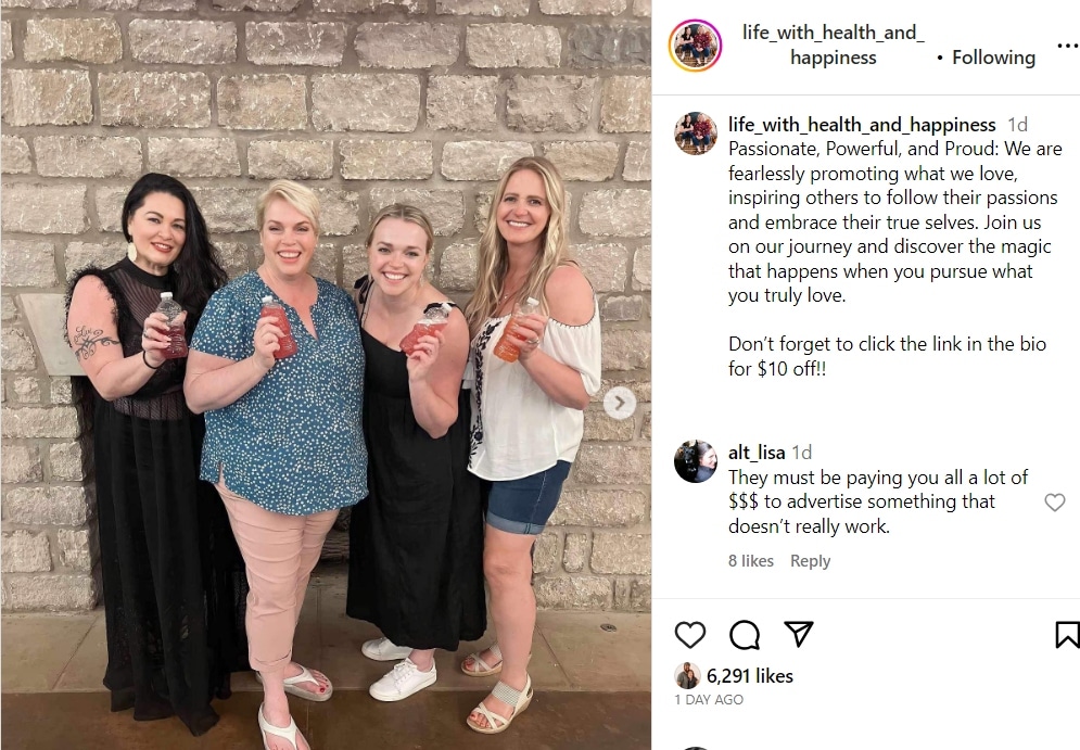 janelle and christine brown pose with madison brown and molly hopkins to promote plexus on instagram