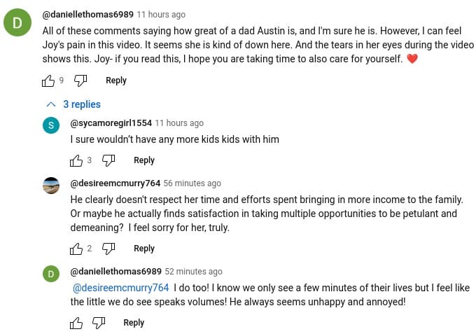 Joy-Anna Duggar vlog comments. 