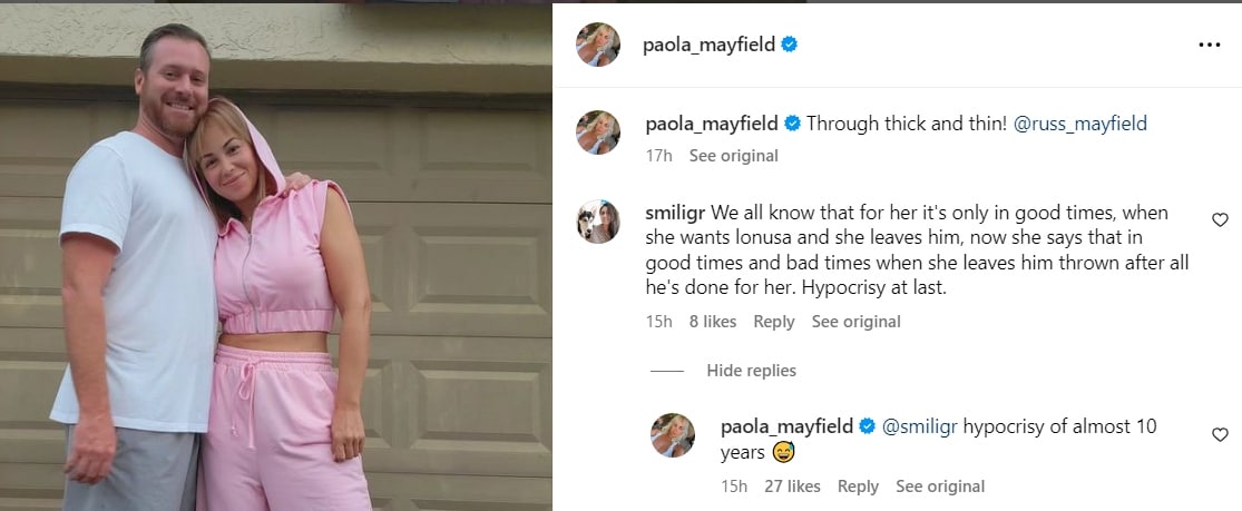 paola mayfield responds to a critic on instagram