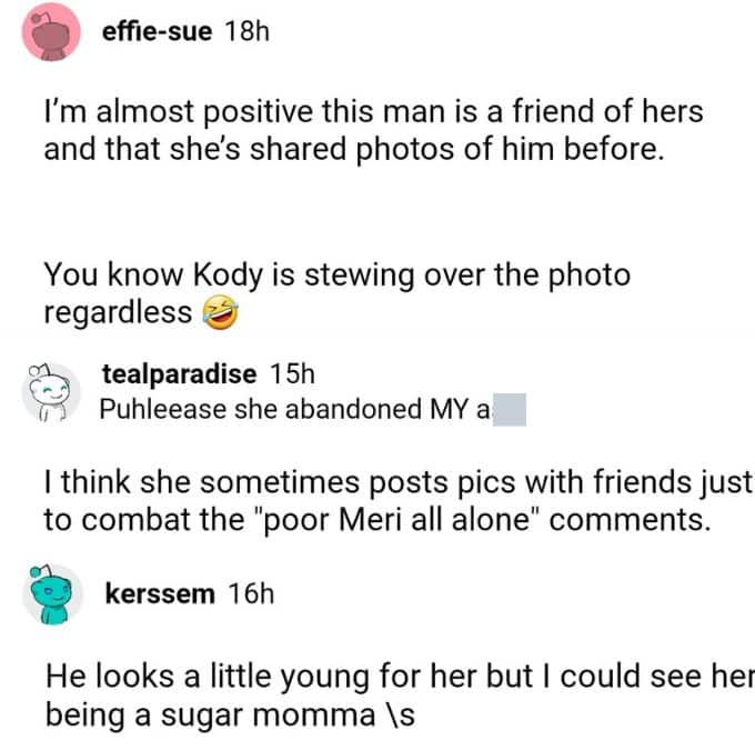 sister wives fans comment on a reddit post about meri brown's new male acquaintance