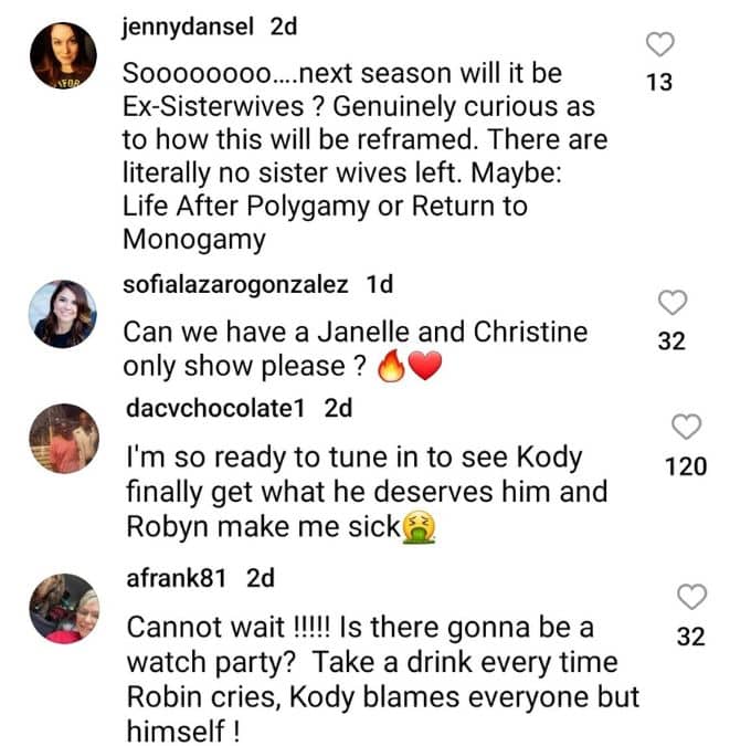 sister wives viewers comment on season 18 on tlc's instagram post