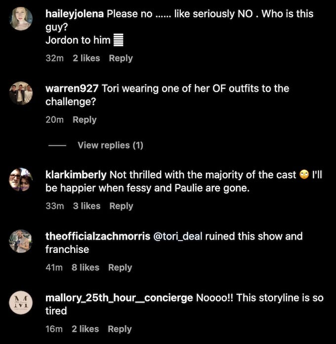 fans commented about tori and sebastian showmance in usa 2