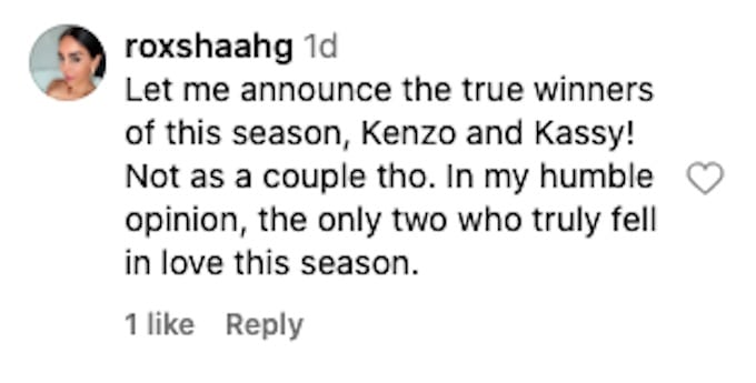 commenter says kassy and leo were true winners of love island 5