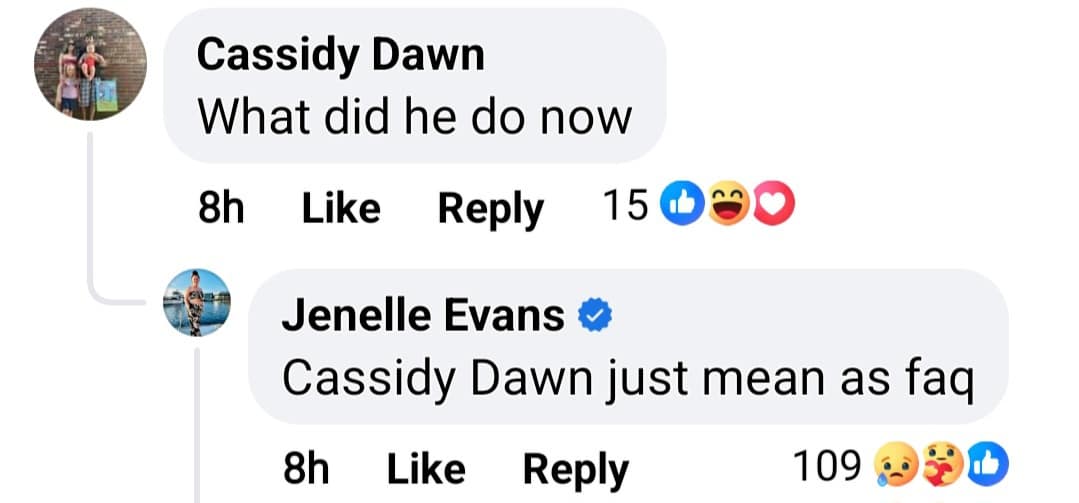 jenelle evans told her facebook followers that david eason was being "mean" to her