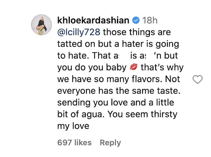 khloe kardashian blasts online troll in ig post comments