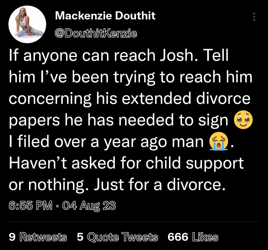 mackenzie mckee tweets about divorcing josh mckee