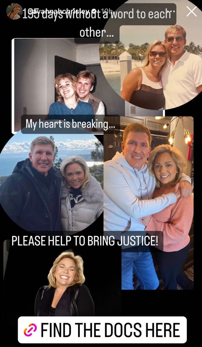 Savannah Chrisley's Instagram Story detailing how long Todd and Julie Chrisley have been apart