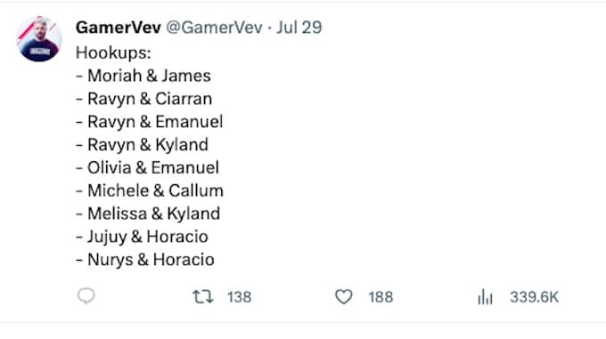 gamervev shares season 39 spoilers for fights drama and hookups