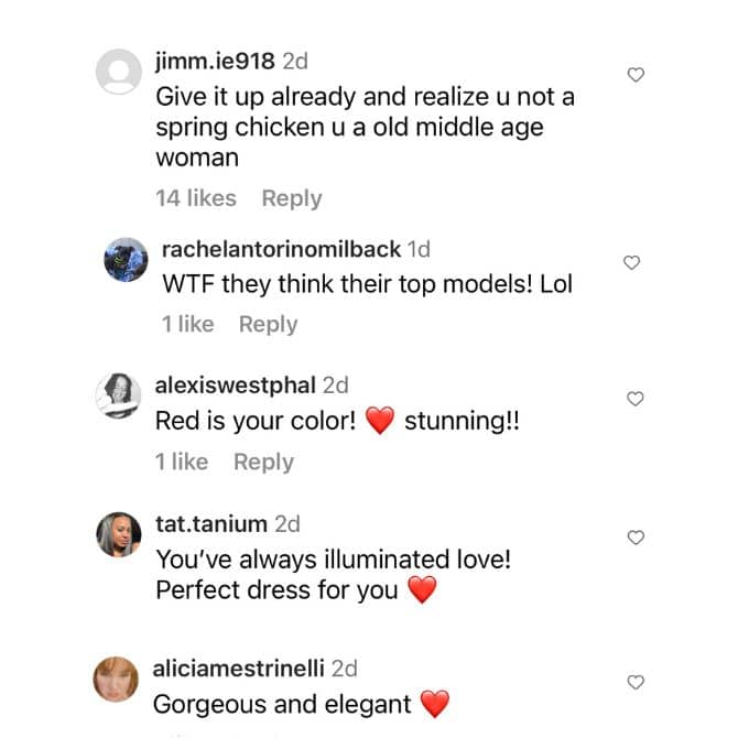 Instagram users comment on Stacey Silva's post.