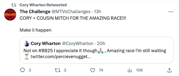 superfan suggests cory team up with mitch for cbs show