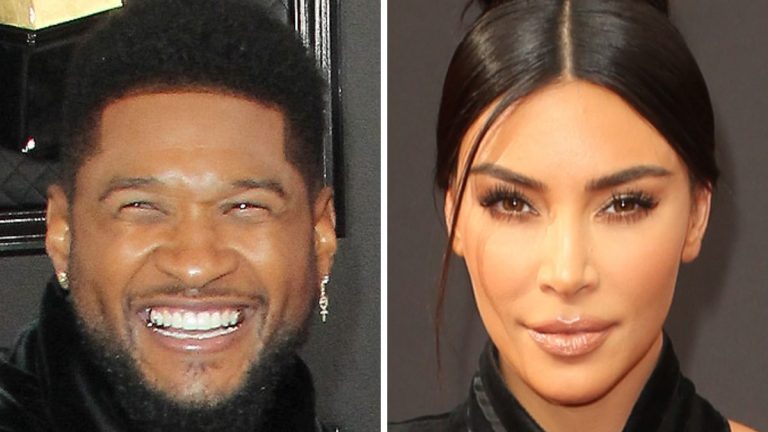 Usher and Kim Kardashian on the red carpet