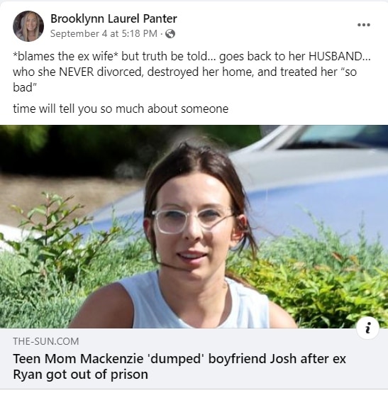 brooklyn panter posts on facebook about mackenzie edwards