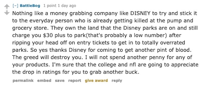reddit commenter reacts to disney abc charter situation